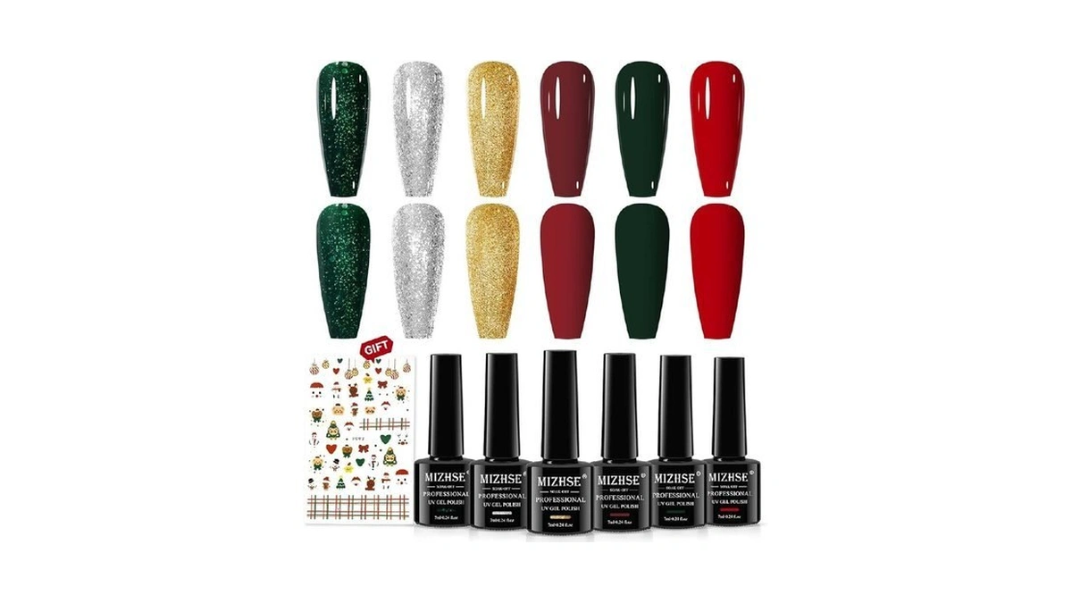 Mizhse Gel Nail Polish Set, 6 Colors Sparkle Green Glitter