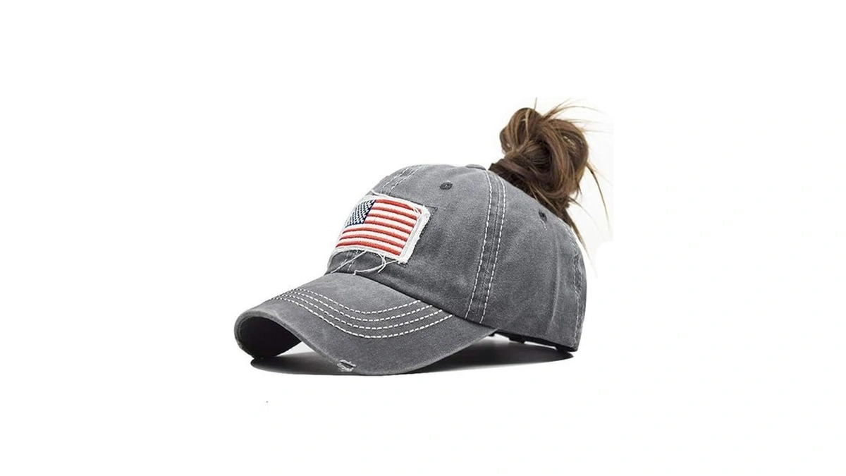 Distressed Ponytail Hat For Women American-flag Pony Tail Caps High