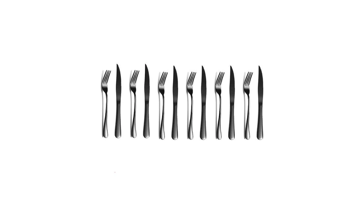 Rygten Qu 12-piece Black Steak Knives Set, Fork And Knives