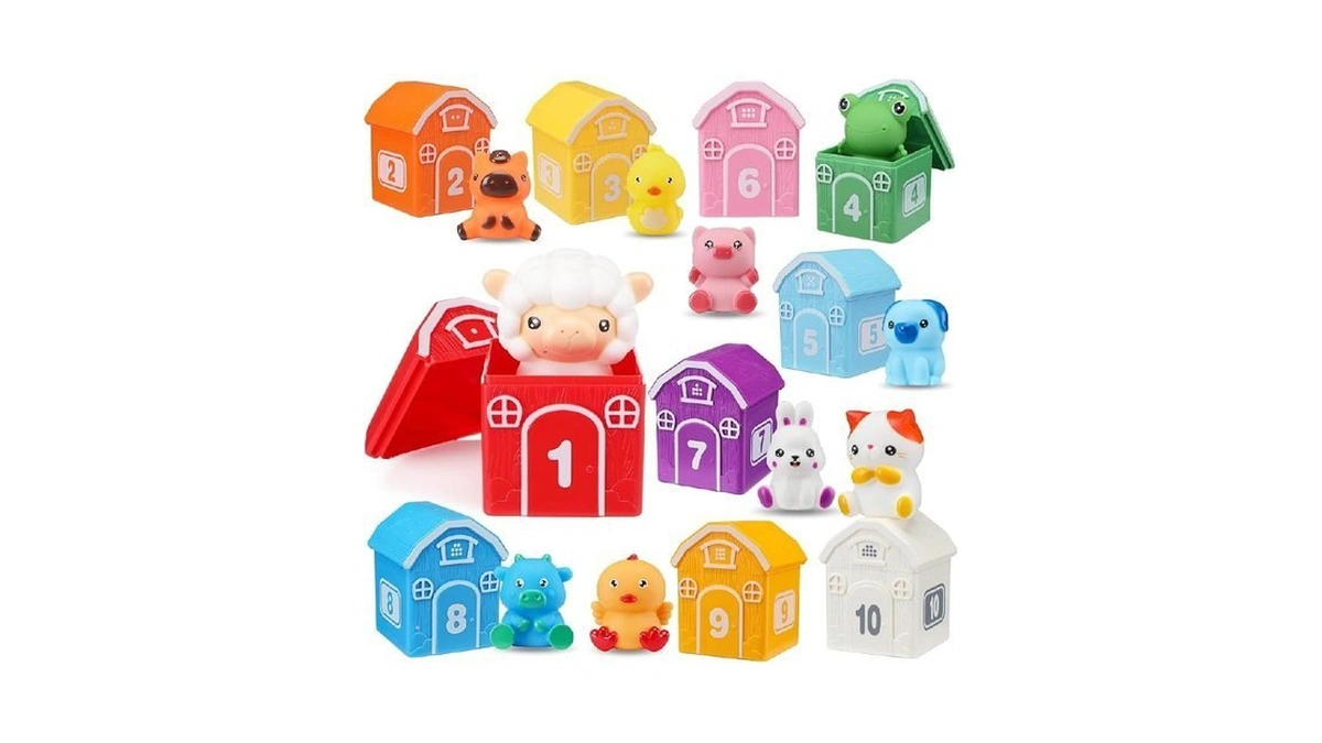 Montessori Toys For Toddlers, 20pcs Farm Animal Toy Counting, Matching,