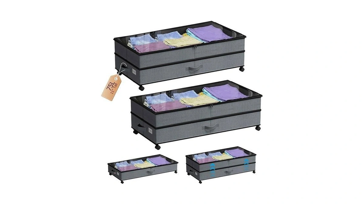 Meetue Under Bed Storage With Wheels, 2 Pack 75l Underbed