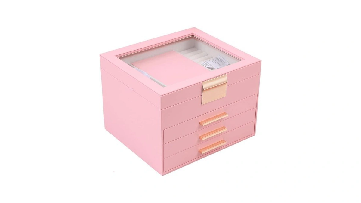 Boovo Clear Lid Jewelry Box,3 Layers Jewelry Organizer Large Jewelry