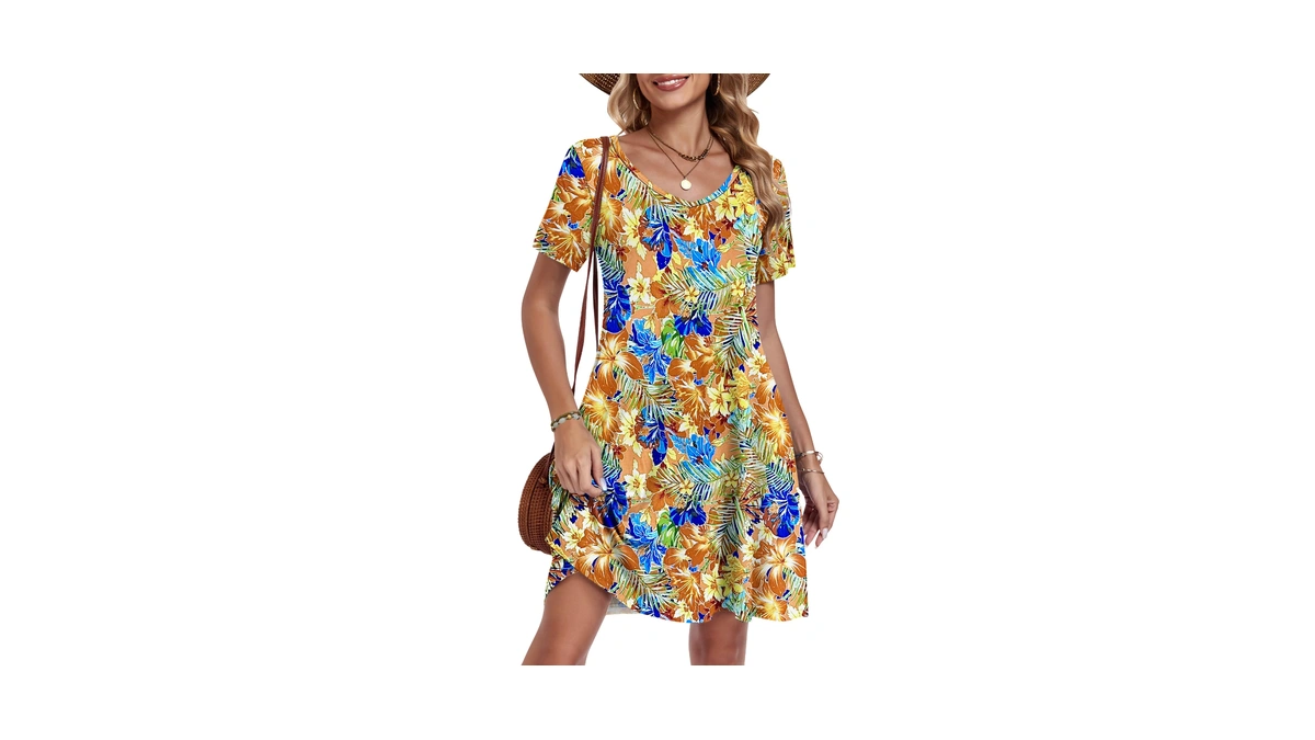 Auselily Summer Dresses For Women Short Sleeve V Neck Tshirt