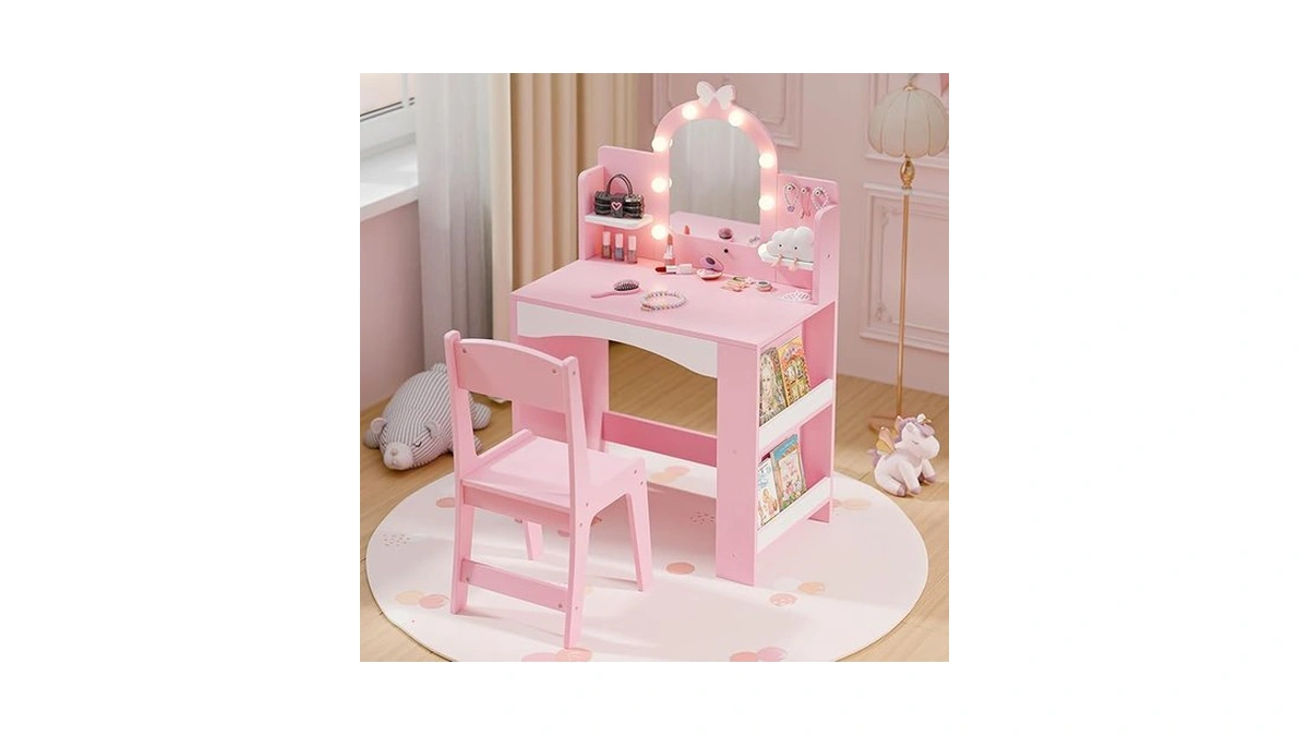 Mu Kids Vanity With Lights, Princess Makeup Vanity Table And