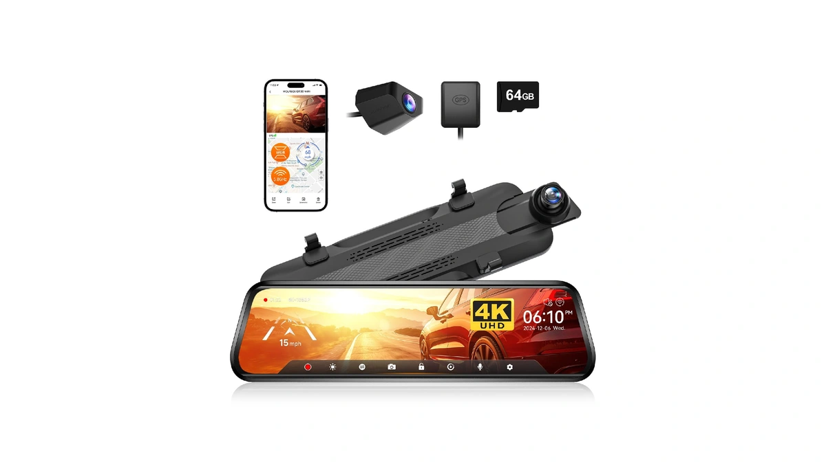 Wolfbox G930 10'' Rear View Mirror Camera With 5.8ghz Wifi,