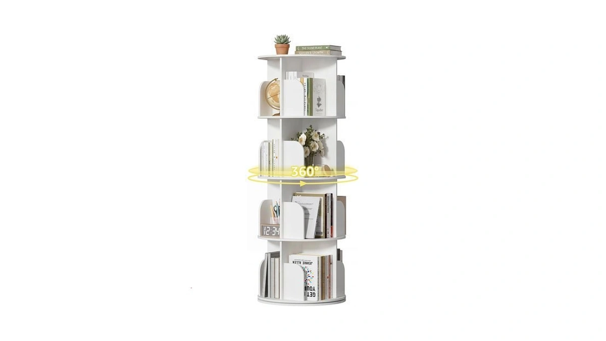 Dumos 4 Tier Rotating Bookshelf Tower, Study Spinning Bookshelf For