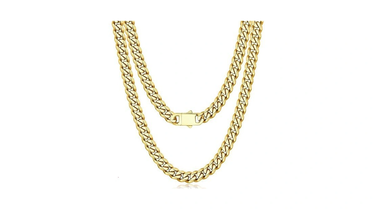 Jewlpire 18k Gold Plated Chain Necklace For Men, 5mm Cuban