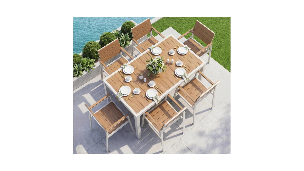 Vexwalx 7-piece Outdoor Dining Set, Aluminum Dining Table Set For