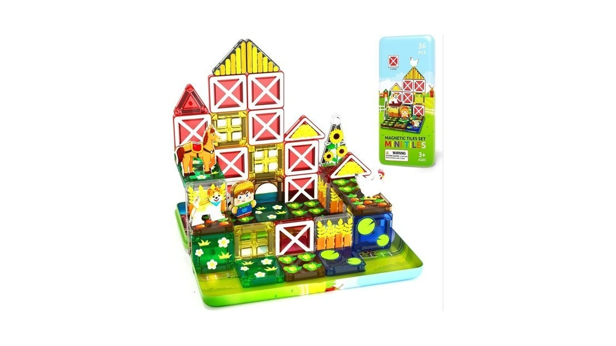 Orzbb Mini Magnetic Tiles Farm Animal Toys Toddler Travel Essentials