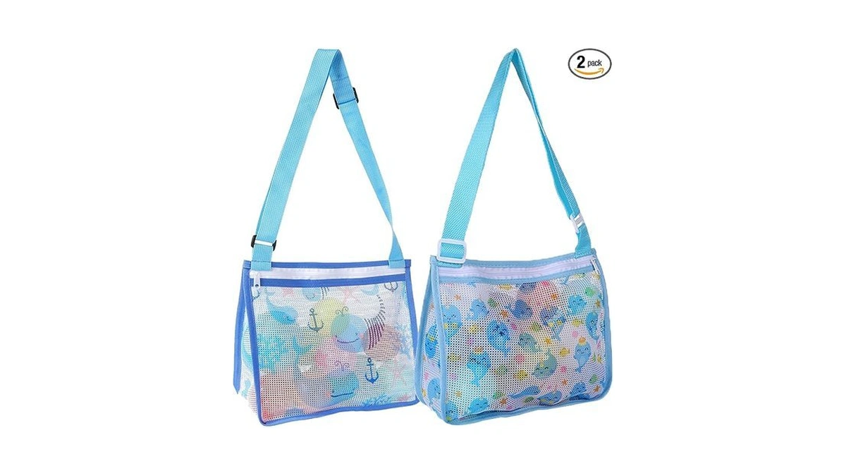 2 Pack Seashell Mesh Bags With Zipper, Shell Bag For