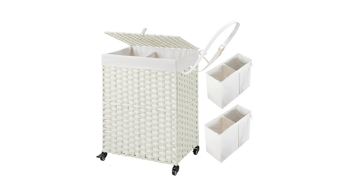 Greenstell Laundry Hamper With Wheels, No Install Needed, 90l Divided