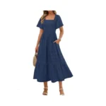 Merokeety Women's 2026 Summer Flowy Midi Maxi Dress Short Sleeve