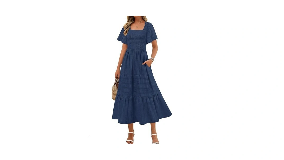 Merokeety Women's 2026 Summer Flowy Midi Maxi Dress Short Sleeve