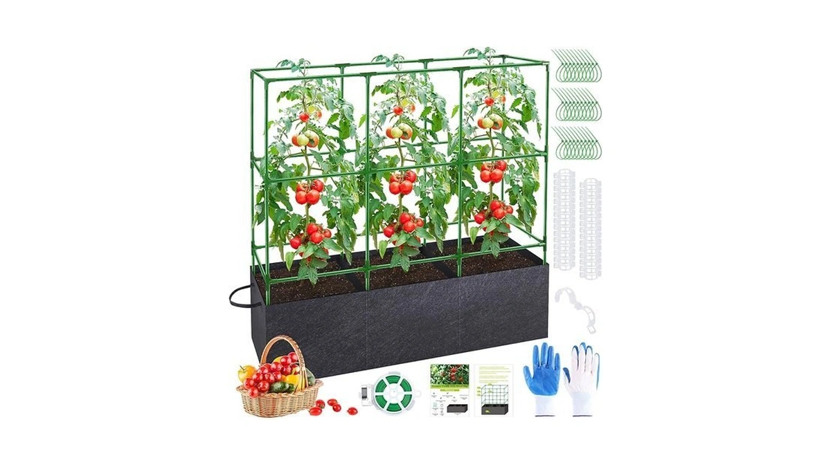 Poilkmni Tomato Cage 51×17×49 Inch With 46 Gallon Grow Bag,