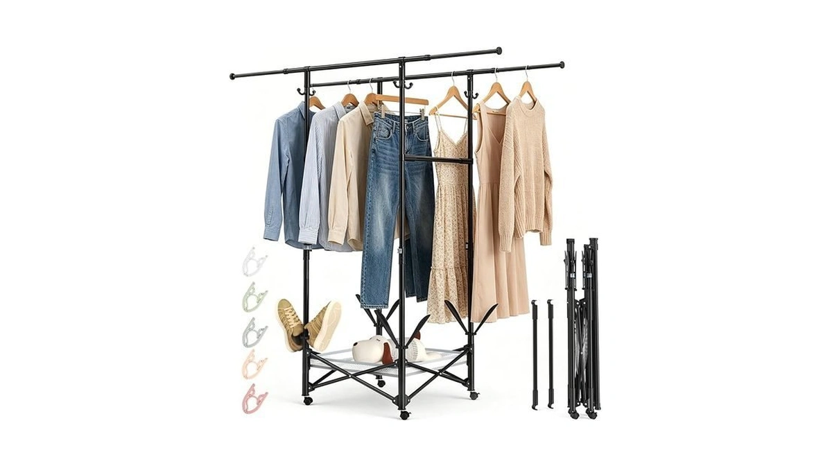 Gtuibugt Portable Foldable Clothes Drying Rack - Adjustable Double Extendable