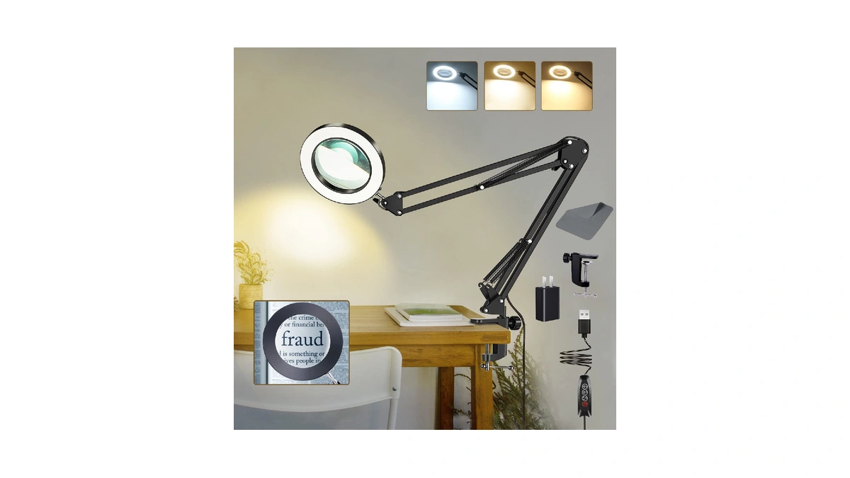 Vuejic 10x Magnifying Glass With Light And Clamp, Magnifier With