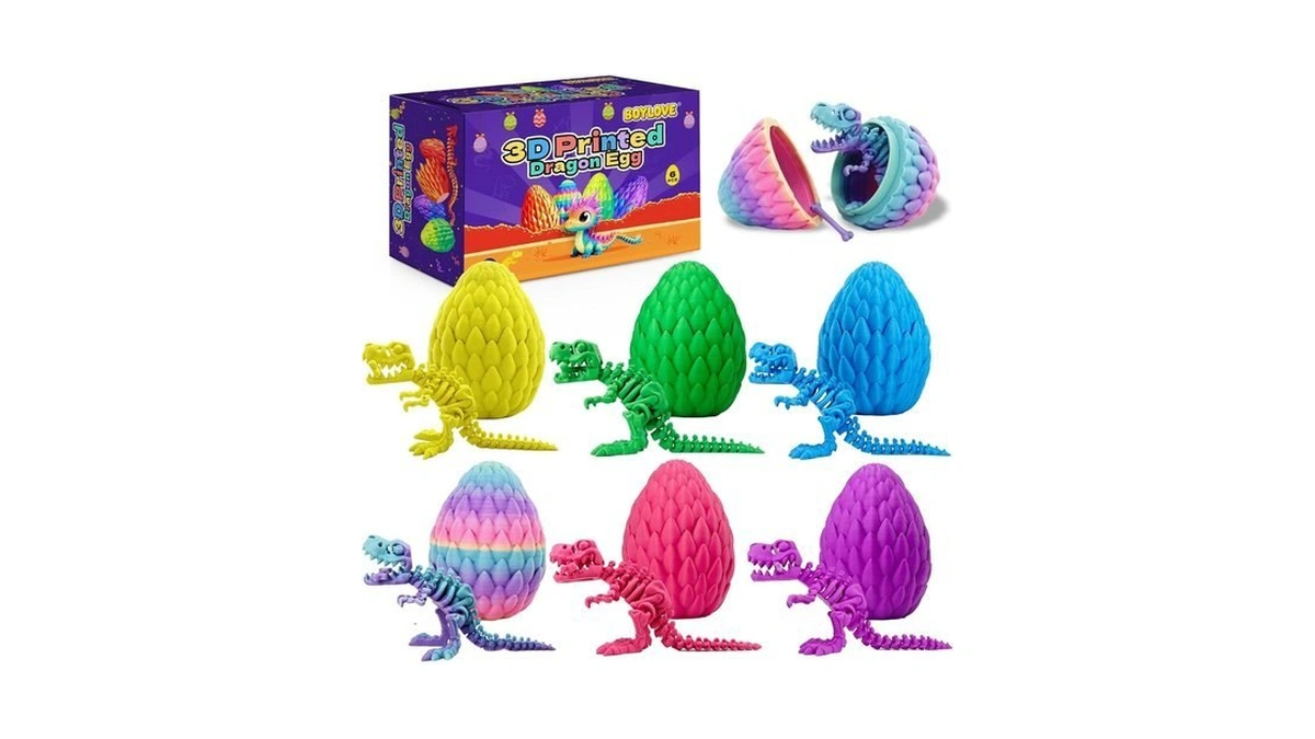 Boylove 6pcs Prefilled Easter Eggs With 3d Printed Dinosaur Toys,