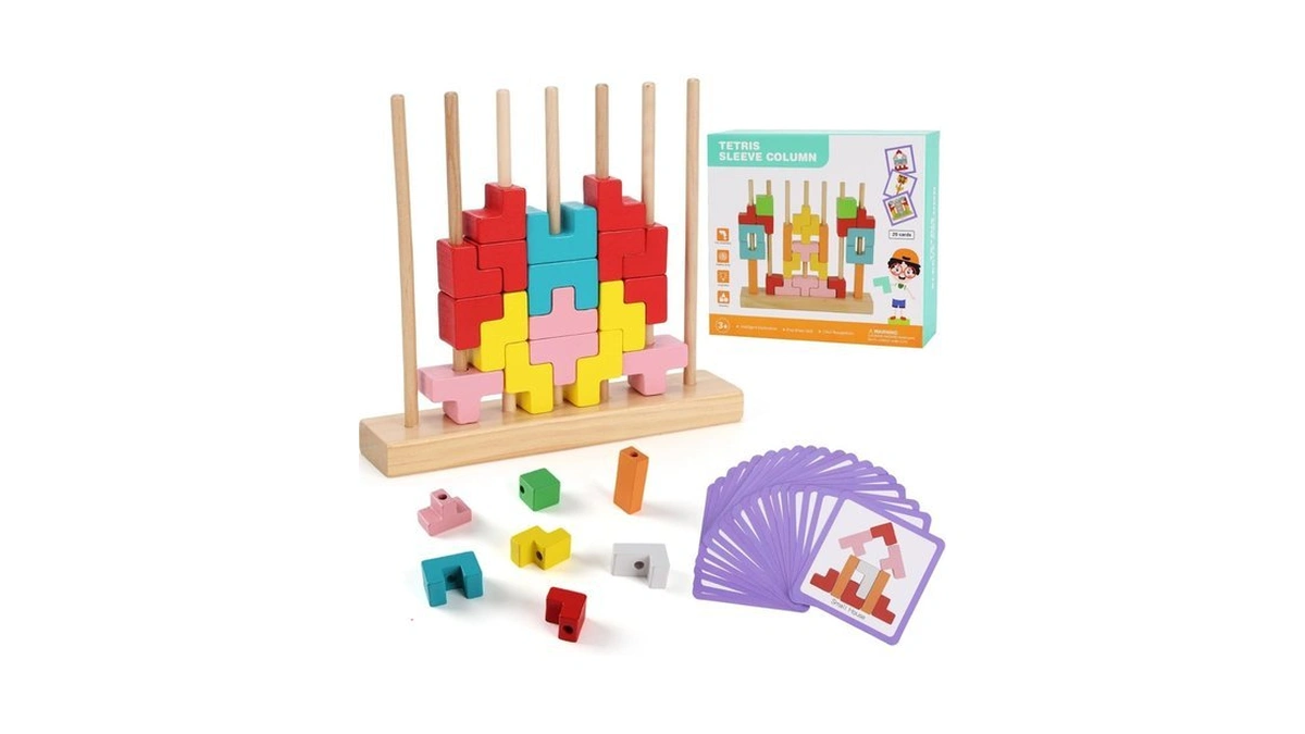 Coziyee Wooden Stacking Puzzle Toy, 3d Colorful Wood Russian Blocks