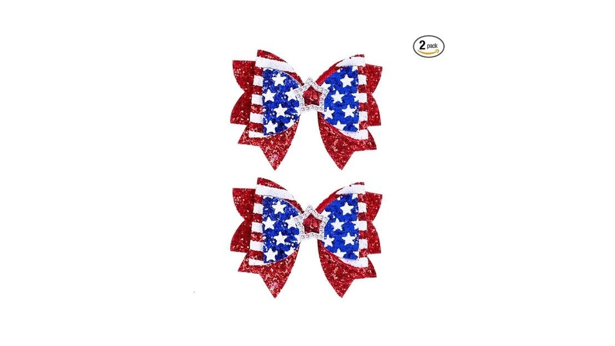 4th Of July Patriotic Hair Bow Clips, Red White Blue