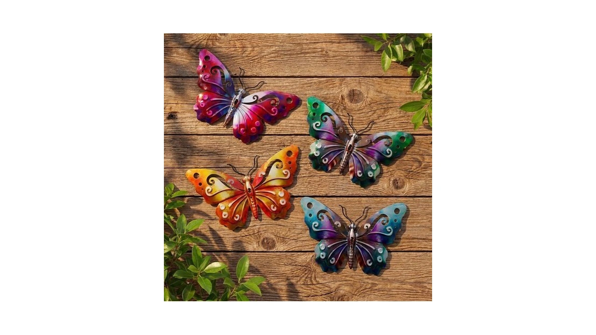 Hoikwo 4 Pack 9.6" Metal Butterfly Wall Decor, Outdoor Fence