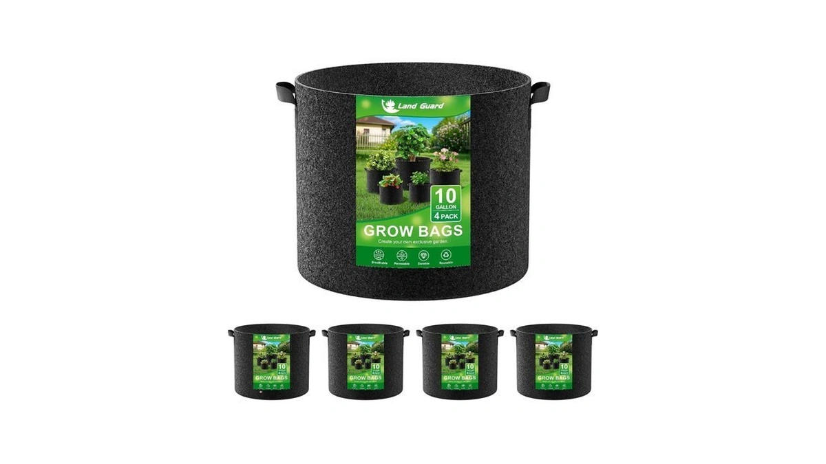 Land Guard 4-pack Fabric Grow Bags 10 Gallon, Thickened Nonwoven