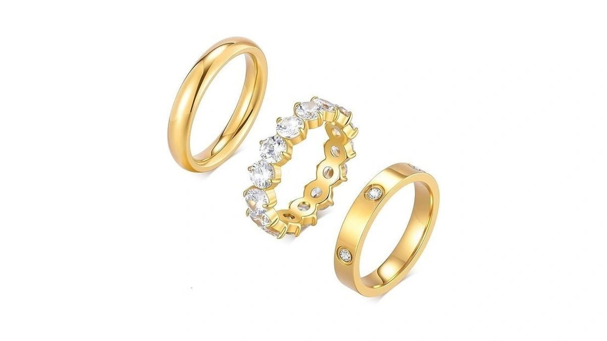 Stackable Gold Rings For Women - 3pcs 18k Gold Plated