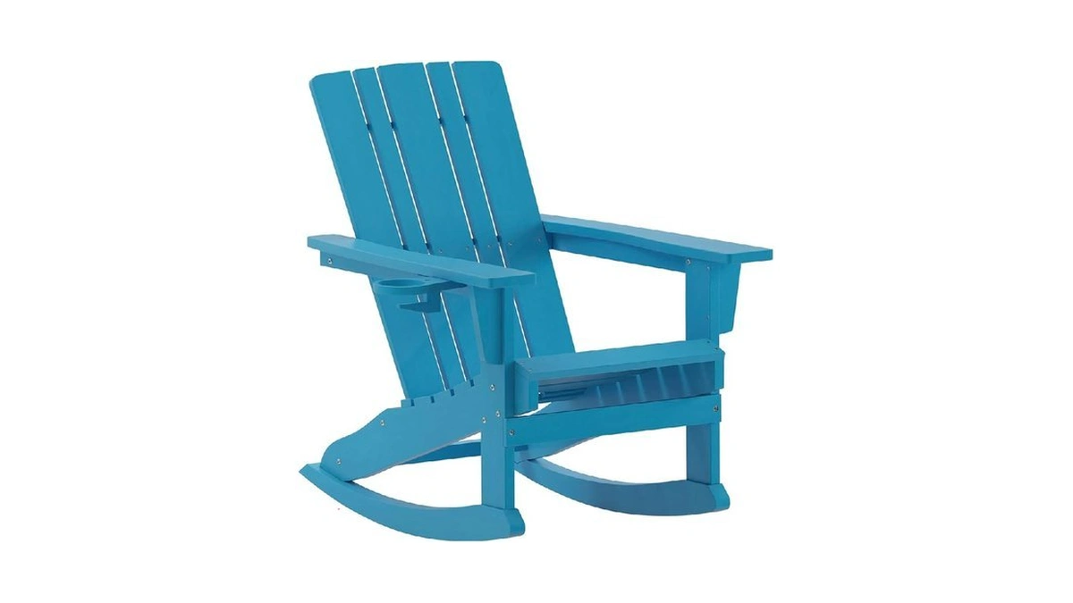 Flash Furniture Halifax Adirondack Rocking Chair With Cup Holder, Weather