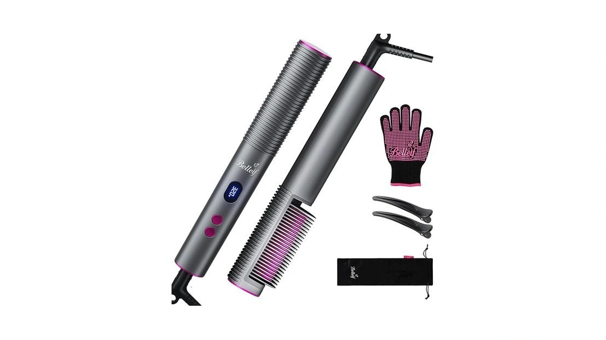Bellelf Hair Straightener Brush, 9 Temp Settings With Led Display,