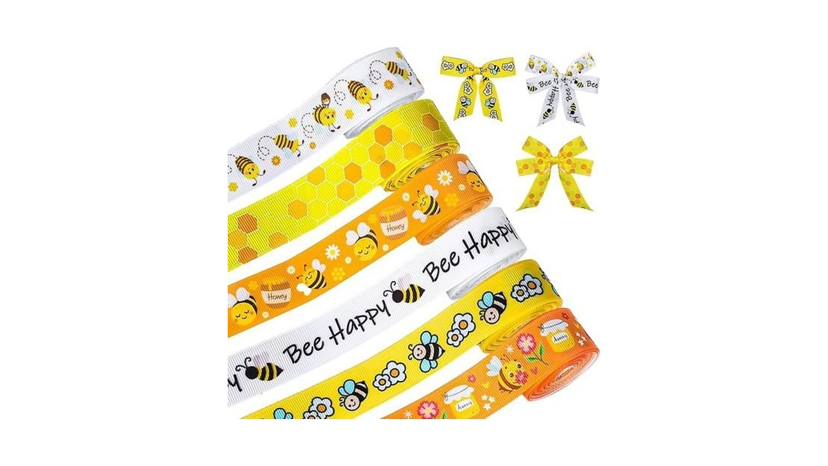 Whaline 6 Rolls Honey Bee Grosgrain Ribbon Spring Summer Yellow