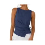 Zelroxa Women Cotton Linen Crop Tank Tops Tie Wasit Sleeveless