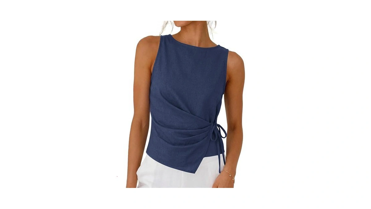 Zelroxa Women Cotton Linen Crop Tank Tops Tie Wasit Sleeveless