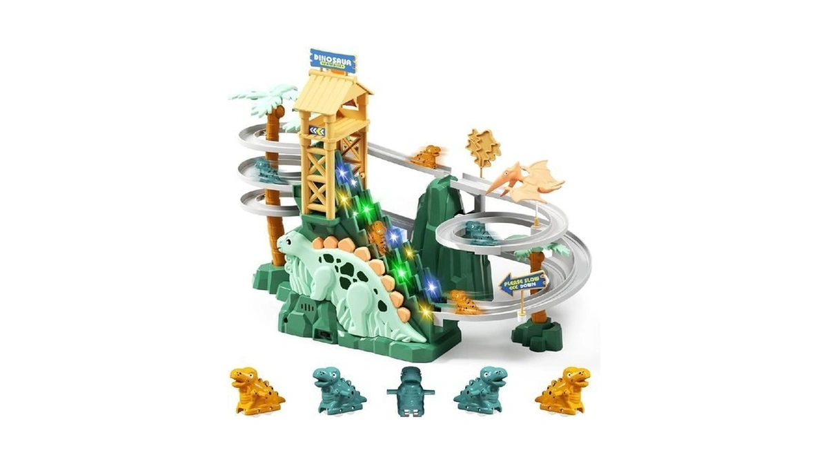 Youlebitoys Dinosaur Climbing Stairs Toy - Electric Dino Roller Coaster