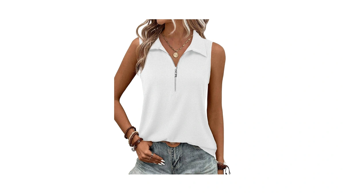 Imily Bela Women's Summer Sleeveless Tank Tops Zipper V Neck