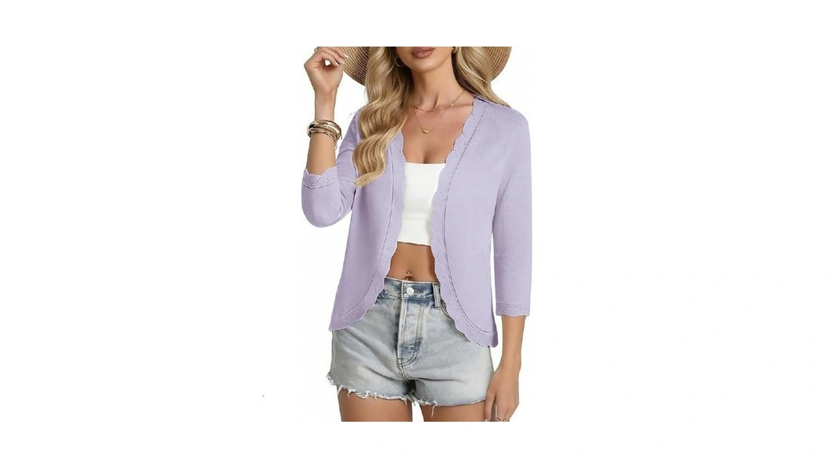 Grace Karin Women Lightweight Summer Cardigans 3/4 Sleeve Cropped Cardigan