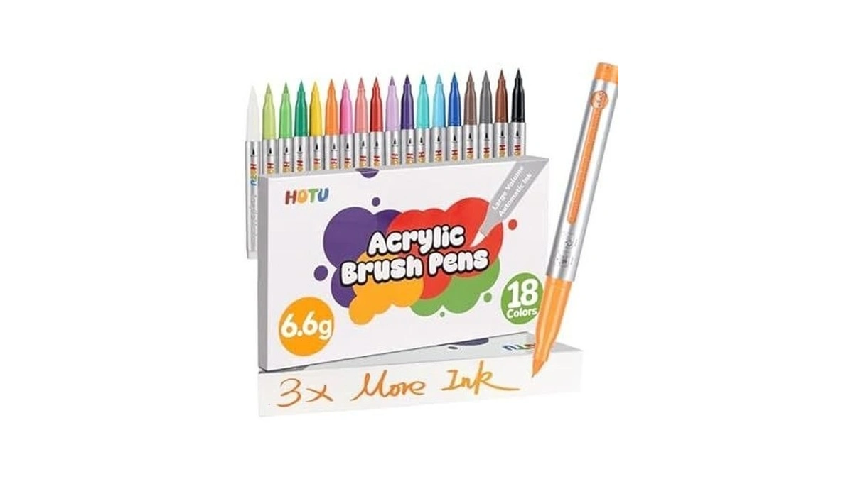 Hotu Long Lasting Acrylic Paint Markers Brush Tip 18 Colors,