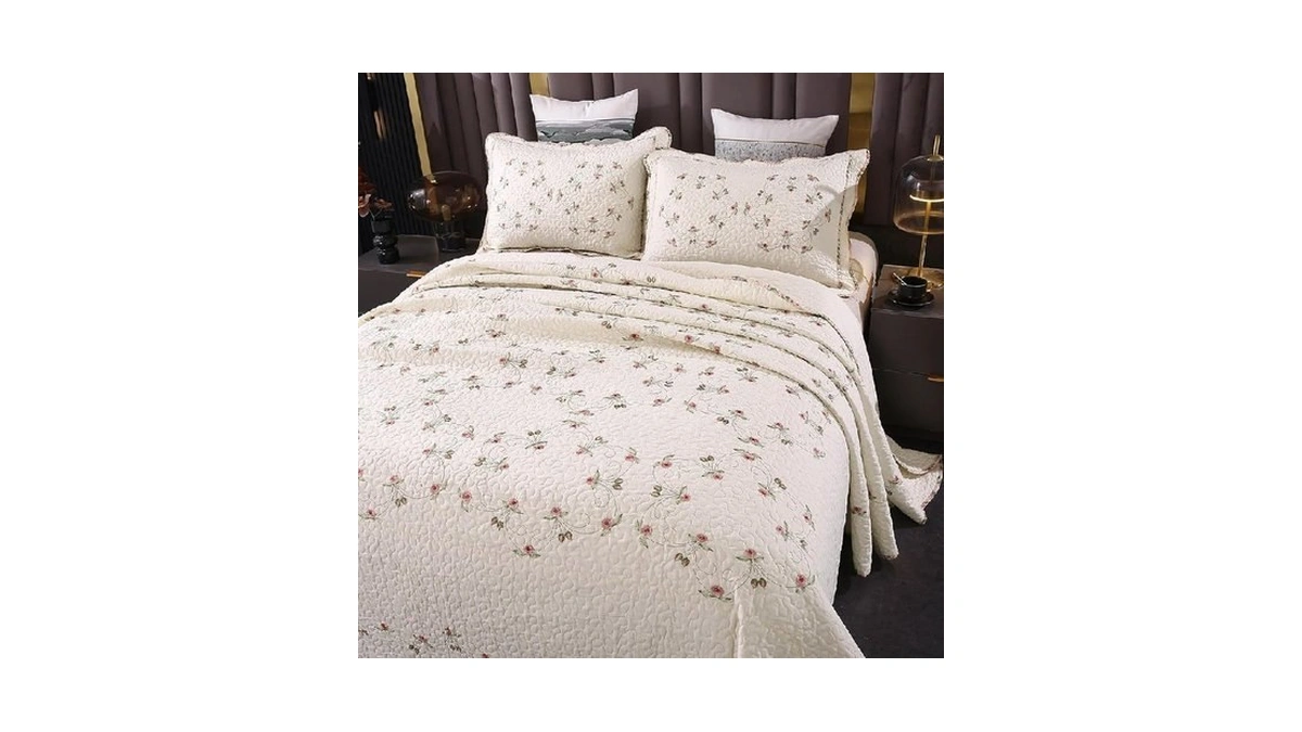 Quilt Set Floral Leaves 3d Embroidery Pattern 3 Pcs Cotton