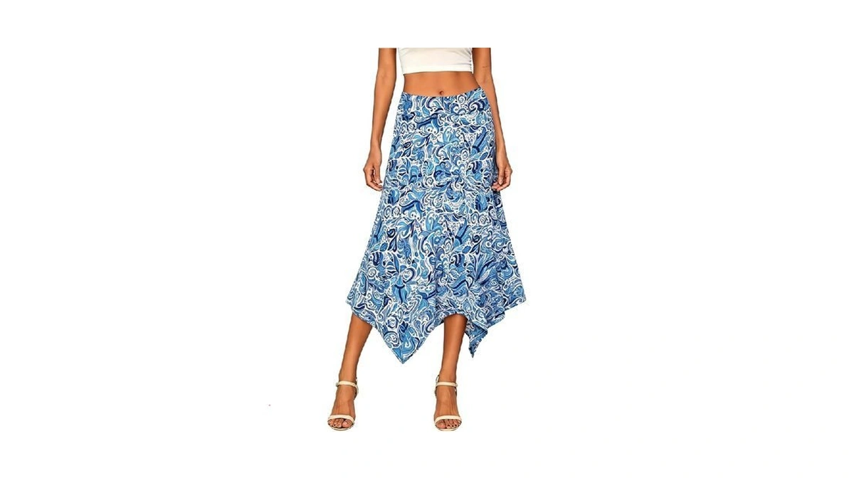 Djt Women's Skirts Stretchy Waist A Line Handkerchief Hem Flowy