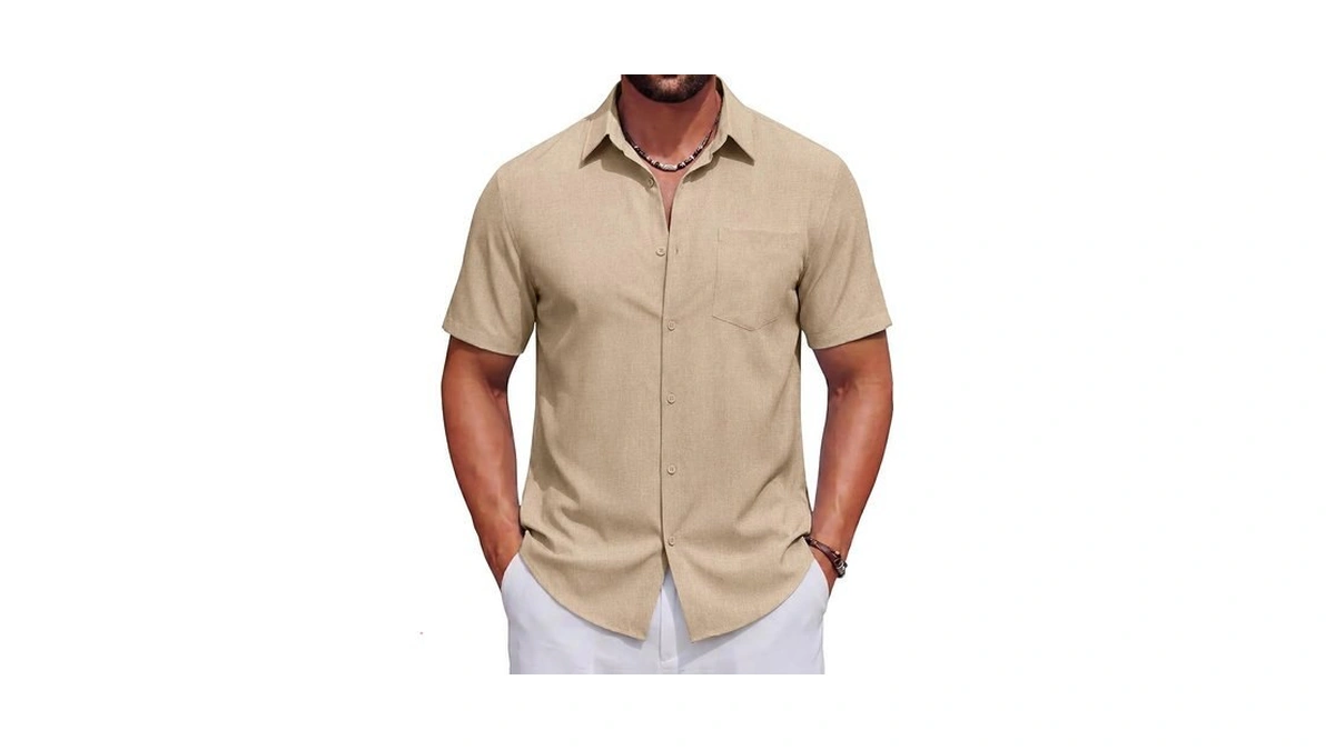 Coofandy Mens Button Up Shirts Short Sleeve Summer Beach Shirts