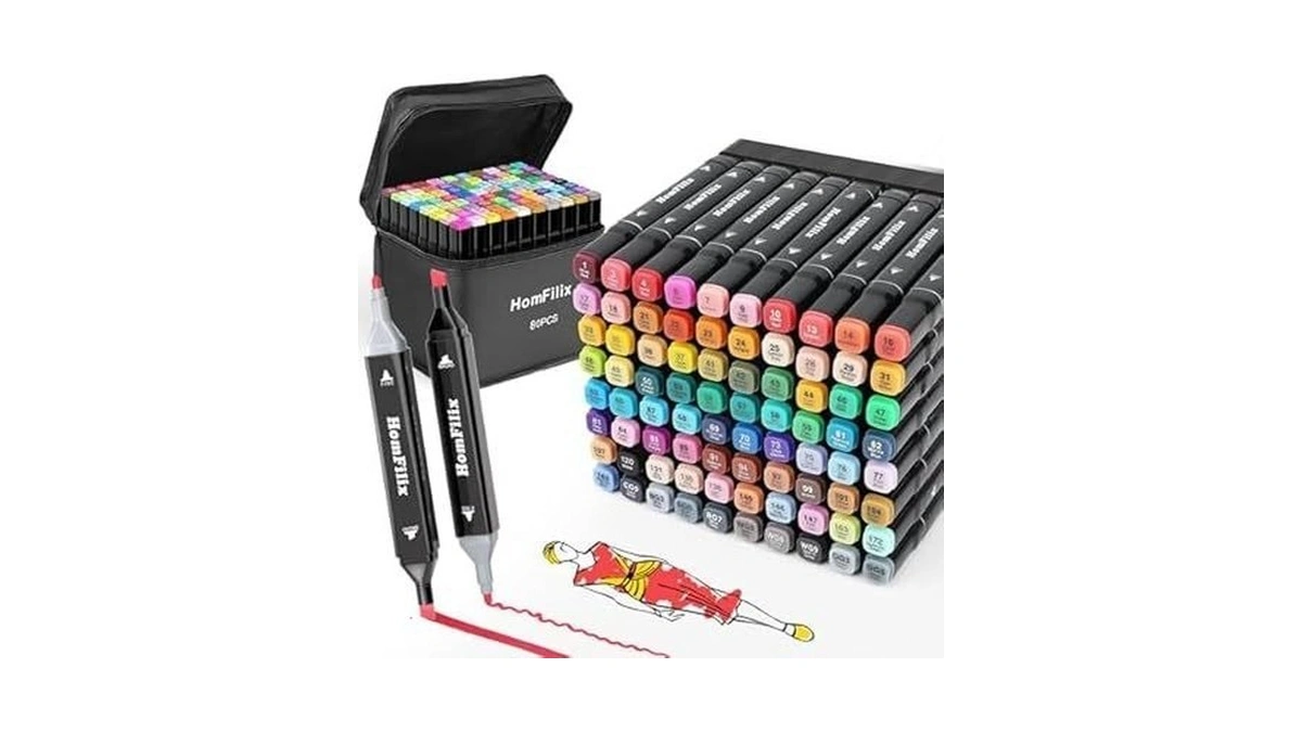 Homfilix Alcohol Markers, 80 Colors Dual Tip Art Alcohol Markers