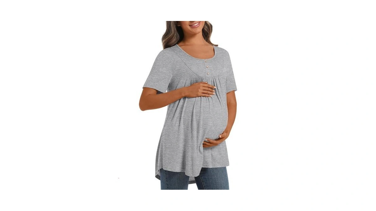 Dreamglee Womens Maternity Summer Casual T Shirts Loose Buttons Pregnancy