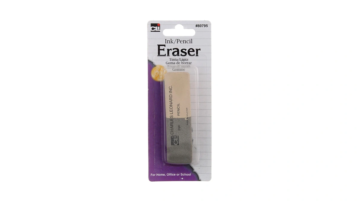 Charles Leonard 2 Sided Ink And Pencil Eraser, Gray/white (80795)