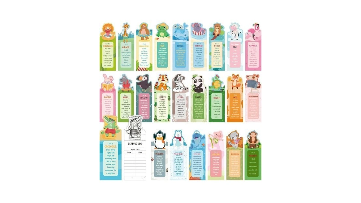 Wsicse 100 Pcs Bookmarks For Kids, 25 Fun Animal Facts