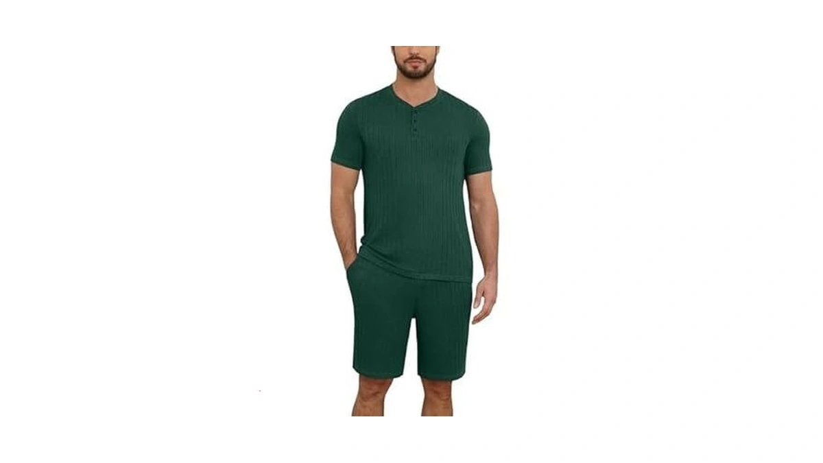 Nitagut Men’s Summer Pajama Set Lightweight Loungewear Short Sleeve Henley