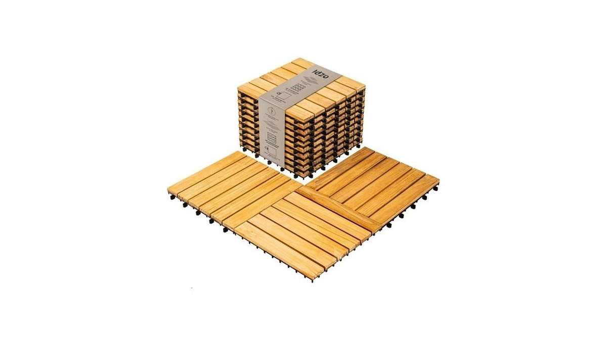 Idzo Interlocking Deck Tiles 9.6 Sqft - 10pcs Waterproof Acacia