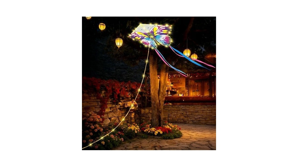Toodour Solar Butterfly Lights Outdoor, 2.9ft 174 Led Waterproof Kite