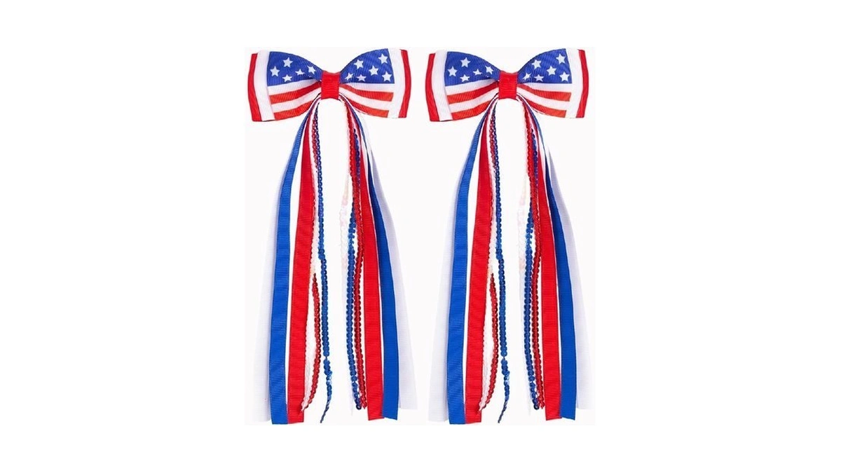 4th Of July Patriotic Hair Bows For Girls - Red