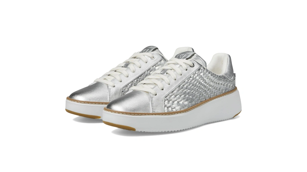 Cole Haan Women's Grandpro Topspin Sneaker, Silver Genevieve Weave/optic White,