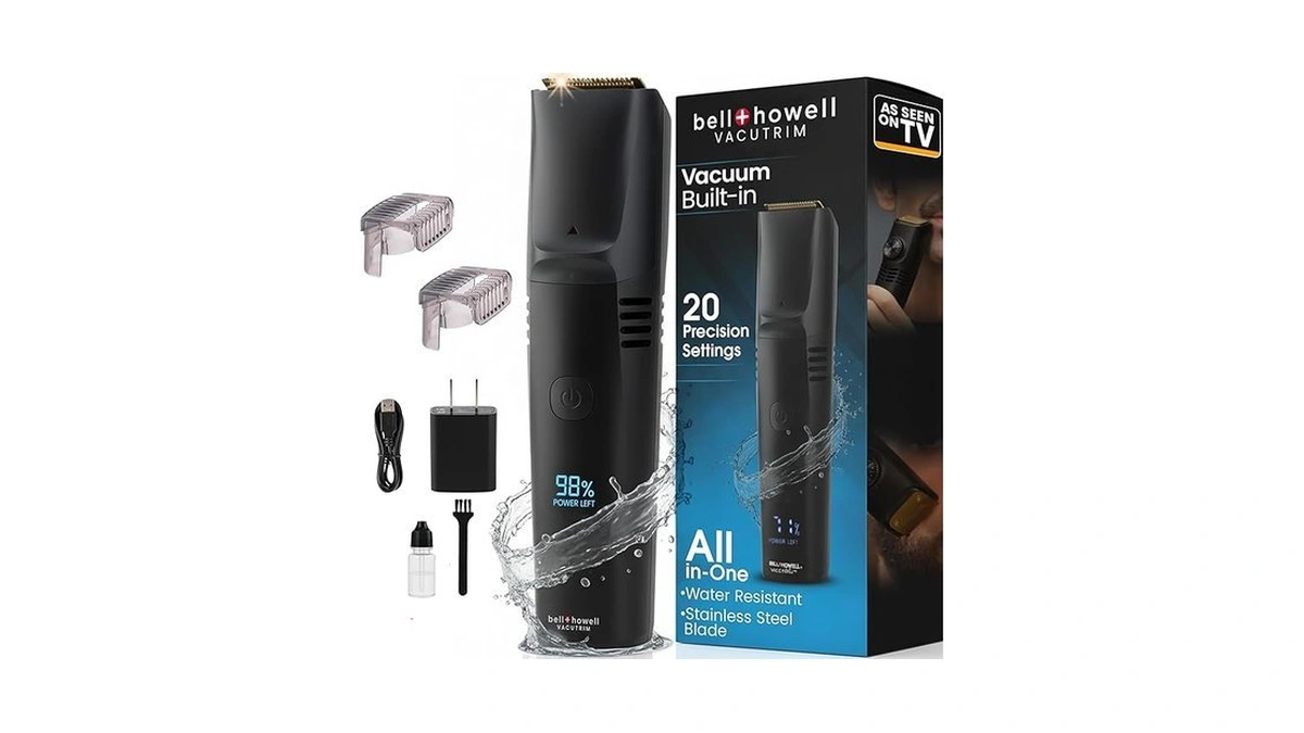 Bell+howell Vacutrim Deluxe Cordless Mens Beard Trimmer, Rechargeable Electric Shaver