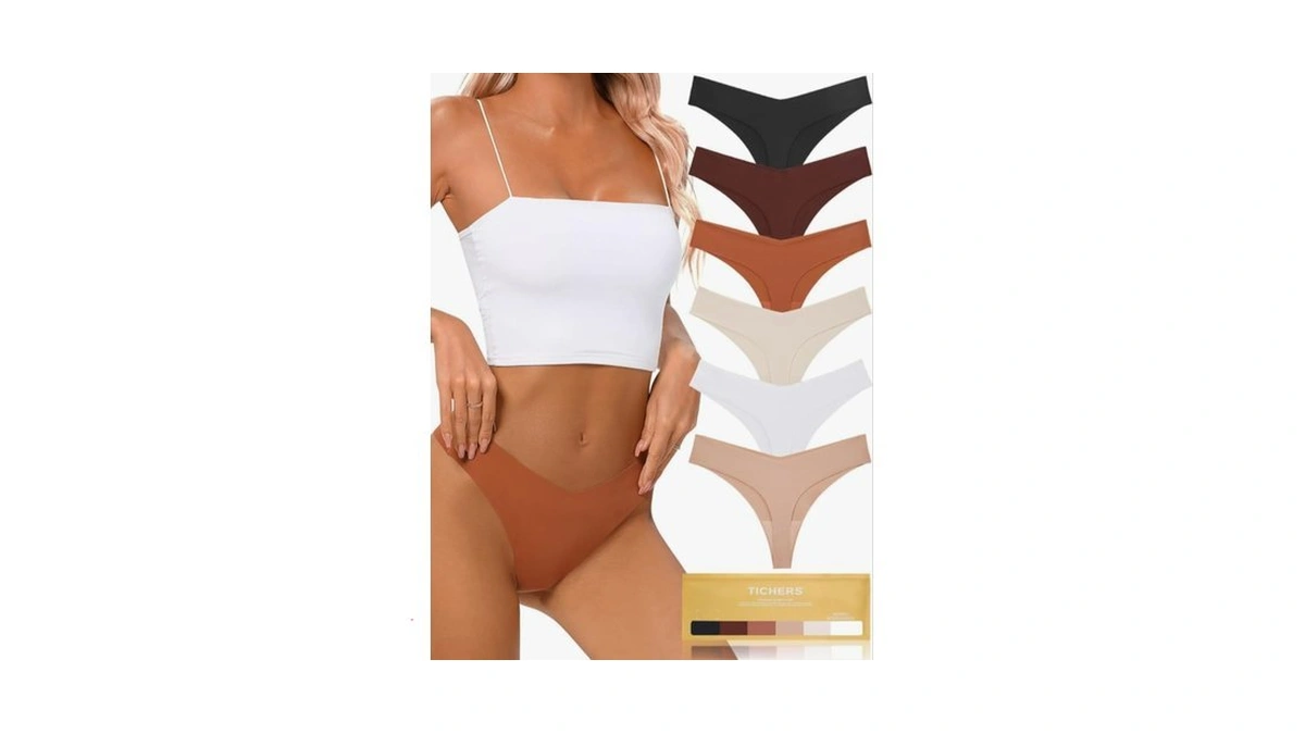 Tichers Seamless Thongs For Women No Show Thong V-waisted Stretch