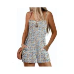 Ekouaer Summer Rompers For Women Floral Beach Sleeveless Shorts Overalls